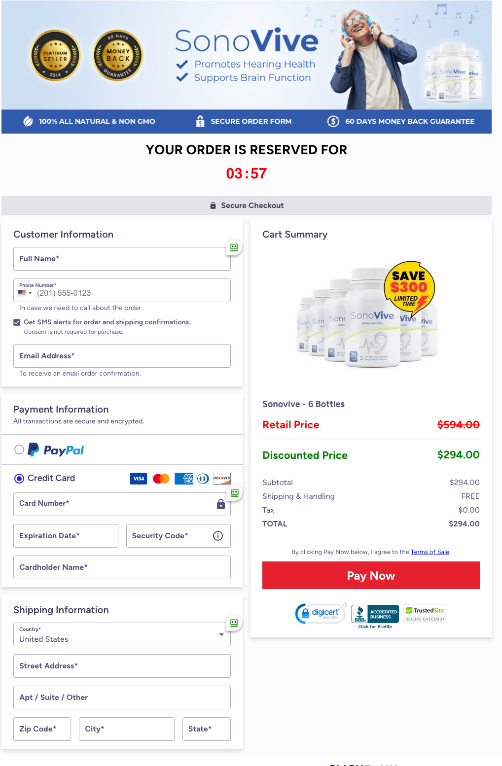 sonovive Official Website Secure Order Page